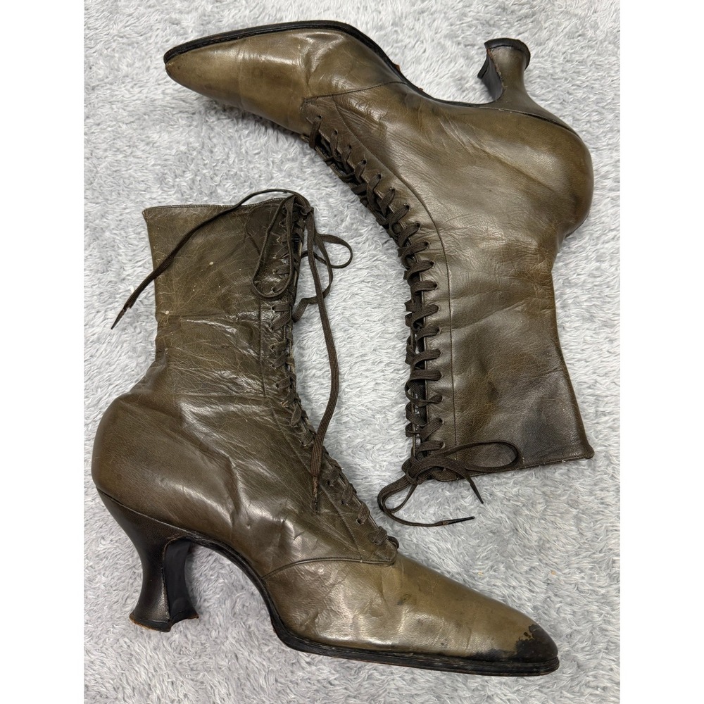 Antique 1800s J T Cousins New York Womens Lace Up Leather Victorian Boots